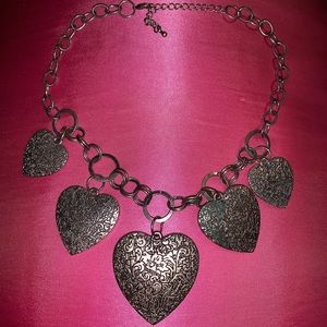 Vintage Valentines Necklace Hearts Antique Silver some patina